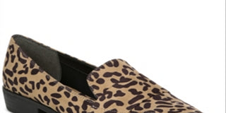 Bar III Mocassim Feminino com Estampa Animal e Detalhe de Leopardo, Salto Bloco, Biqueira Amêndoa, Marrom, Tamanho 9 M