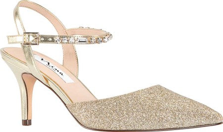 Nina Women's Tonya Strass Bico Fino Sapatos de Casamento Dourados Tamanho 8 M