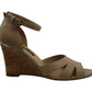 Nine West Lilly Leather Sapatos de salto alto abertos com tira no tornozelo e salto plataforma marrom tamanho 6,5 M