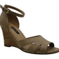 Nine West Lilly Leather Sapatos de salto alto abertos com tira no tornozelo e salto plataforma marrom tamanho 6,5 M