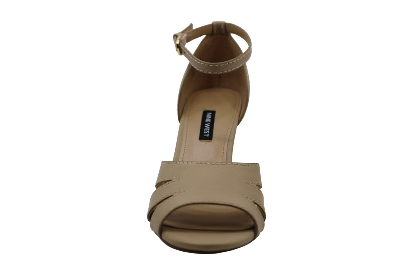 Nine West Lilly Leather Sapatos de salto alto abertos com tira no tornozelo e salto plataforma marrom tamanho 6,5 M