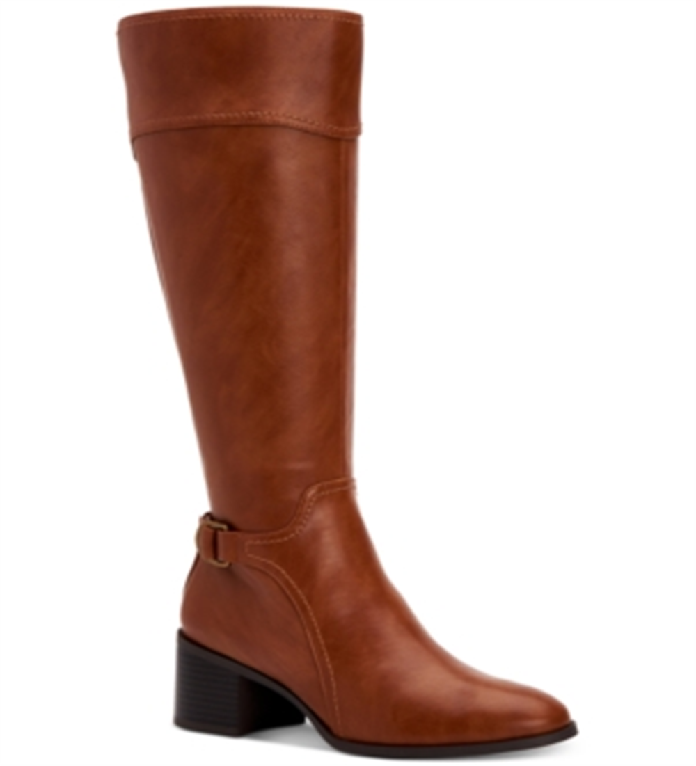 Botas femininas estilo Vannie de couro sintético, cano alto, estilo Whiskey Smooth, marrom, tamanho 5,5 M