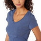 Camiseta feminina Tommy Hilfiger com decote em V, azul índigo mesclado, tamanho GG