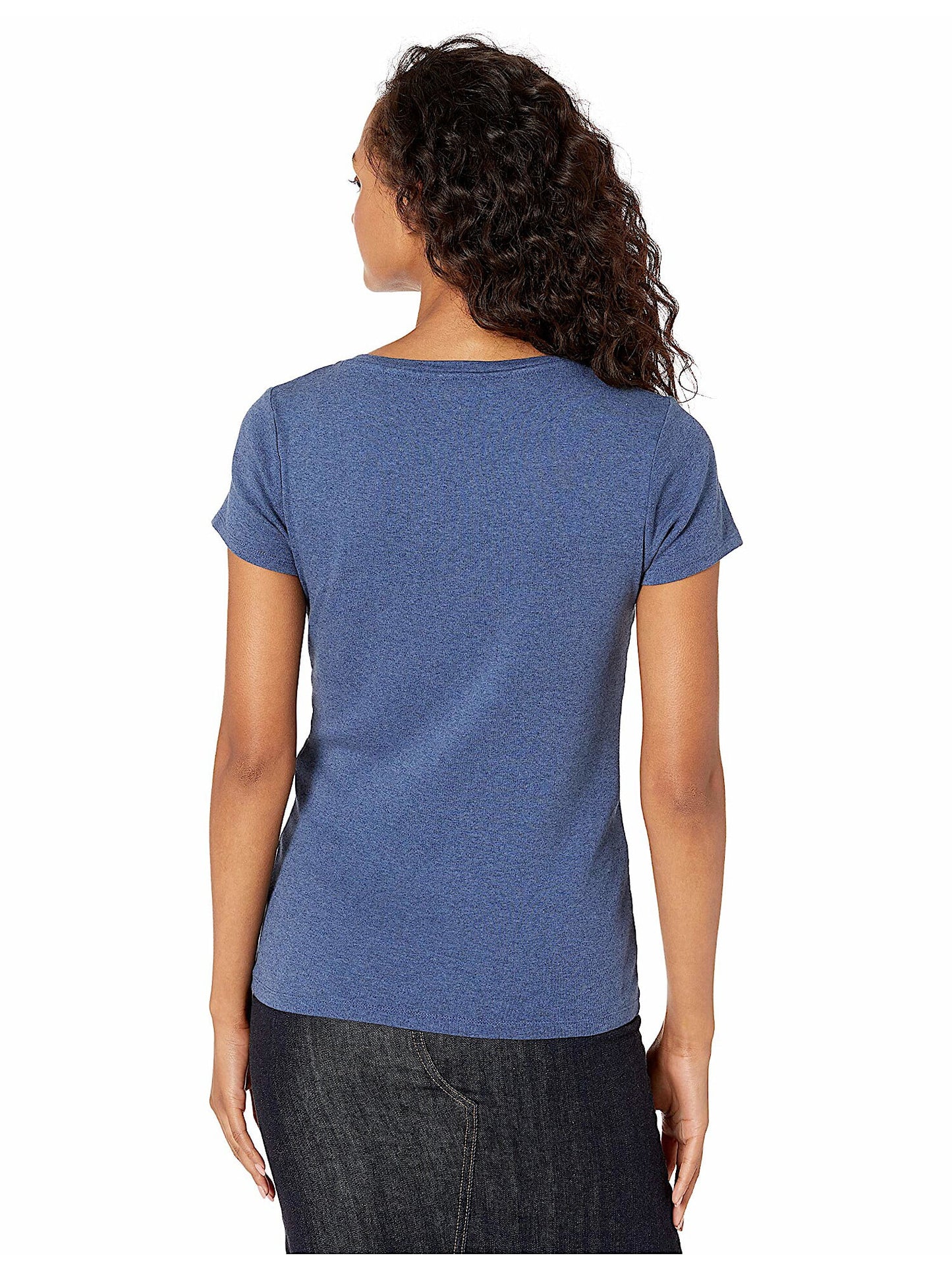 Camiseta feminina Tommy Hilfiger com decote em V, azul índigo mesclado, tamanho GG