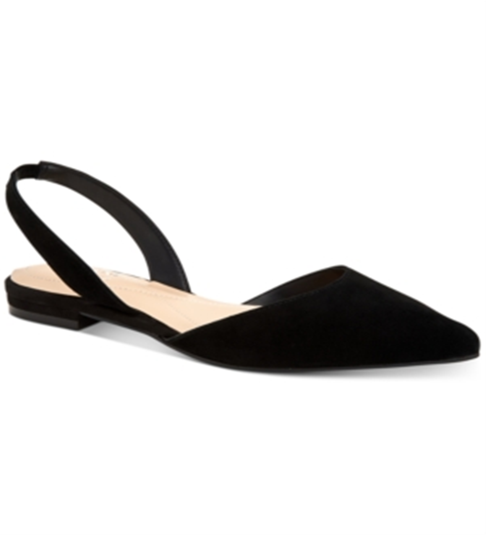Alfani Feminino Slingback Almofadado Conforto Ryann Bico Fino Salto Bloco Slip-on Sapatilhas de Couro Pretas Tamanho 6 M