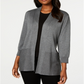 Karen Scott Cardigan Feminino Aberto na Frente Cinza Escuro Mesclado Tamanho Grande