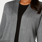 Karen Scott Cardigan Feminino Aberto na Frente Cinza Escuro Mesclado Tamanho Grande