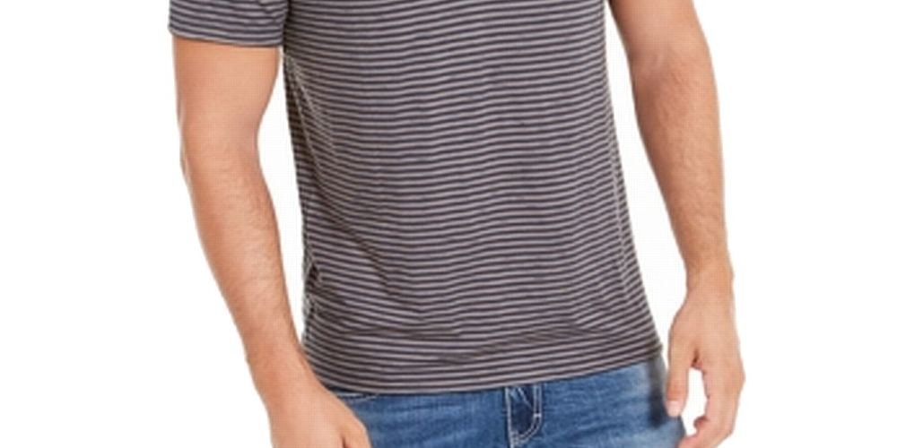 Camiseta listrada masculina INC com gola dividida, azul, tamanho pequeno