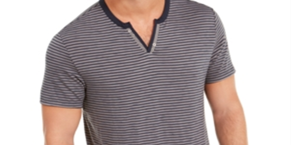 Camiseta listrada masculina INC com gola dividida, azul, tamanho pequeno