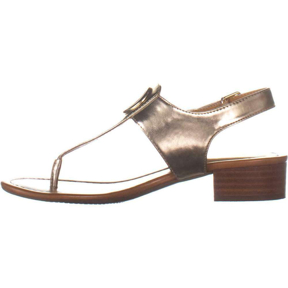 Sandálias femininas Tommy Hilfiger King de couro com bico aberto e tira no tornozelo, tamanho dourado 7,5