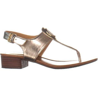 Sandálias femininas Tommy Hilfiger King de couro com bico aberto e tira no tornozelo, tamanho dourado 7,5