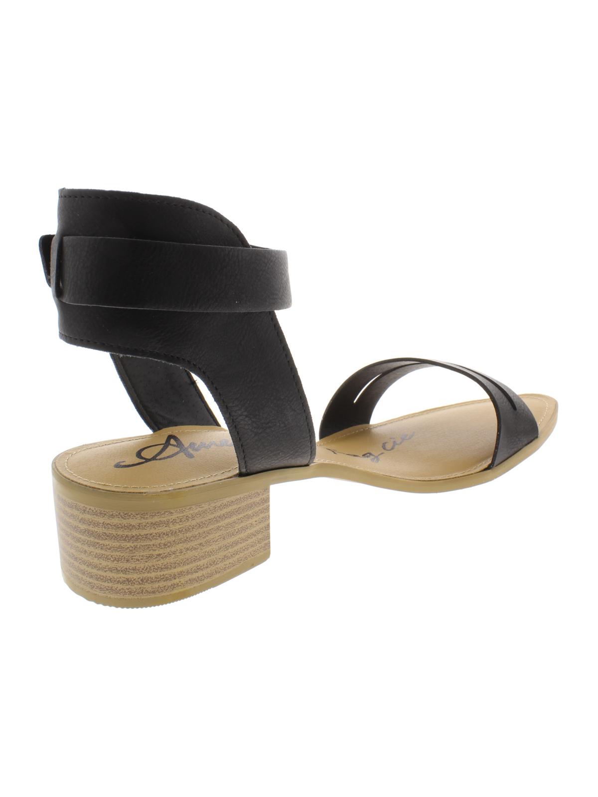Sandálias femininas Sun Stone com recorte de fenda, tira ajustável no tornozelo, acolchoadas, bico redondo, salto bloco e fivela, pretas, 8 m