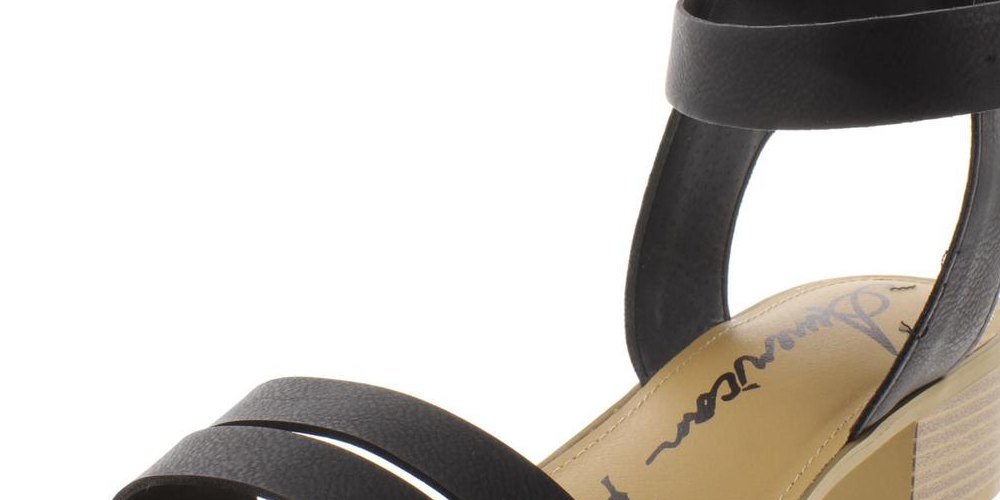 Sandálias femininas Sun Stone com recorte de fenda, tira ajustável no tornozelo, acolchoadas, bico redondo, salto bloco e fivela, pretas, 8 m