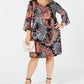 Vestido feminino plus size Paisley com manga sino e estampa paisley da Connected Apparel, preto, tamanho 20W