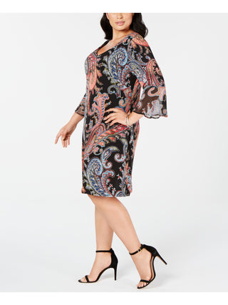 Vestido feminino plus size Paisley com manga sino e estampa paisley da Connected Apparel, preto, tamanho 20W