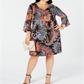 Vestido feminino plus size Paisley com manga sino e estampa paisley da Connected Apparel, preto, tamanho 20W