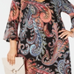 Vestido feminino plus size Paisley com manga sino e estampa paisley da Connected Apparel, preto, tamanho 20W