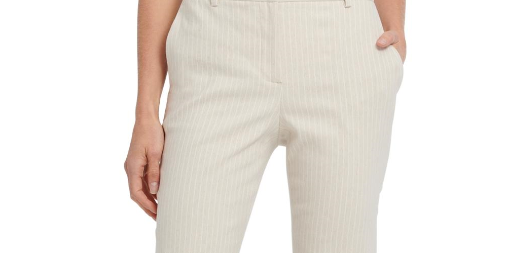 Calça social feminina DKNY Twill Pinstripe Essex, marrom, tamanho 4