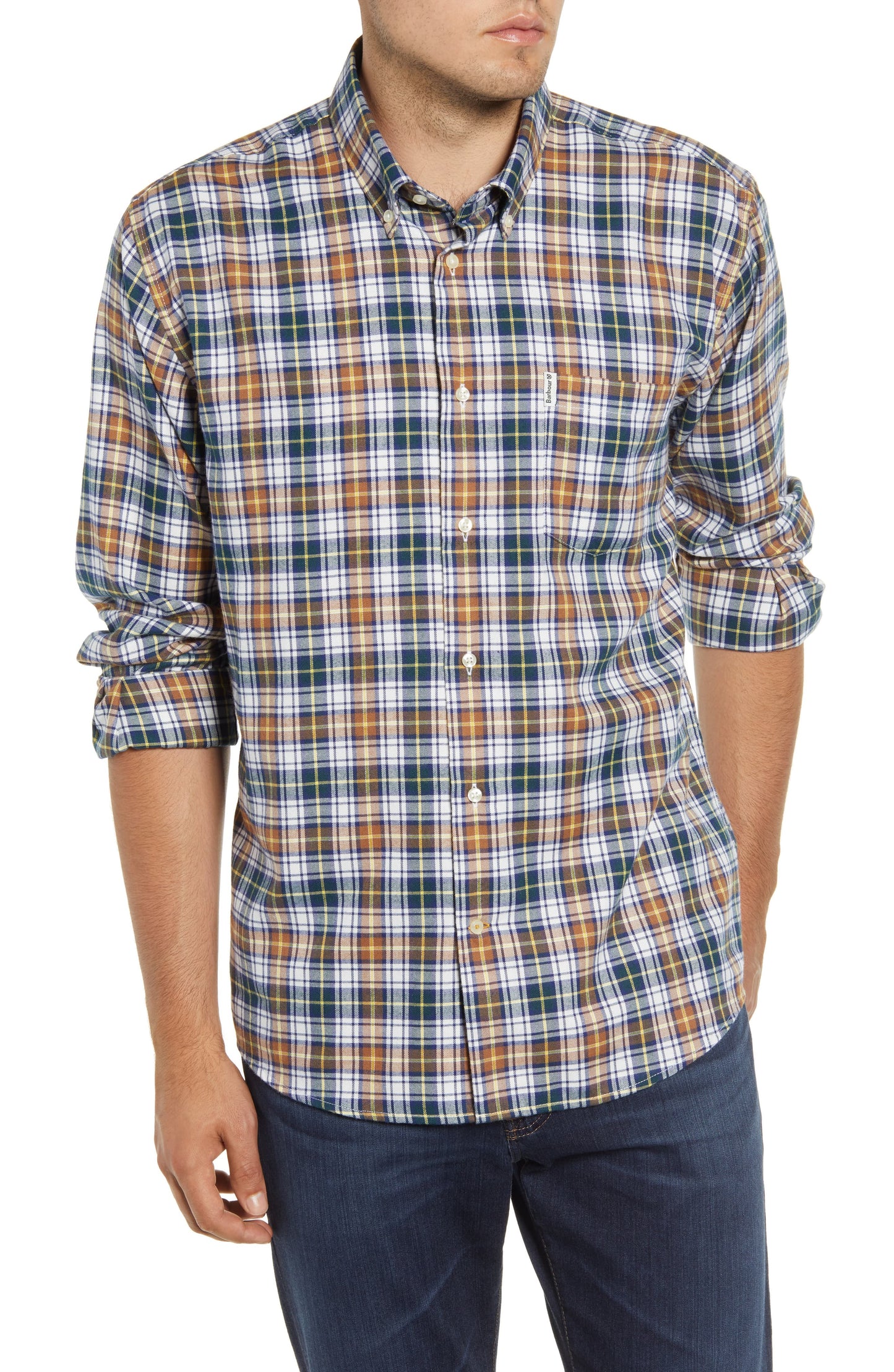 Camisa xadrez masculina Barbour Lund Thermo-tech Lund marrom tamanho XXL