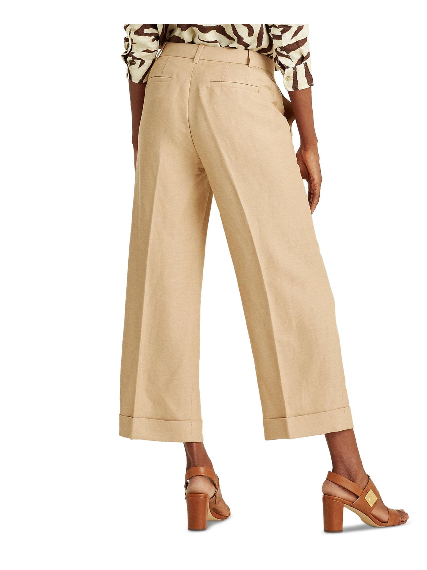Calça feminina Lauren Ralph Lauren de cintura alta e perna larga, marrom, tamanho 12