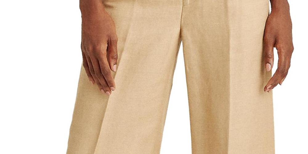 Calça feminina Lauren Ralph Lauren de cintura alta e perna larga, marrom, tamanho 12