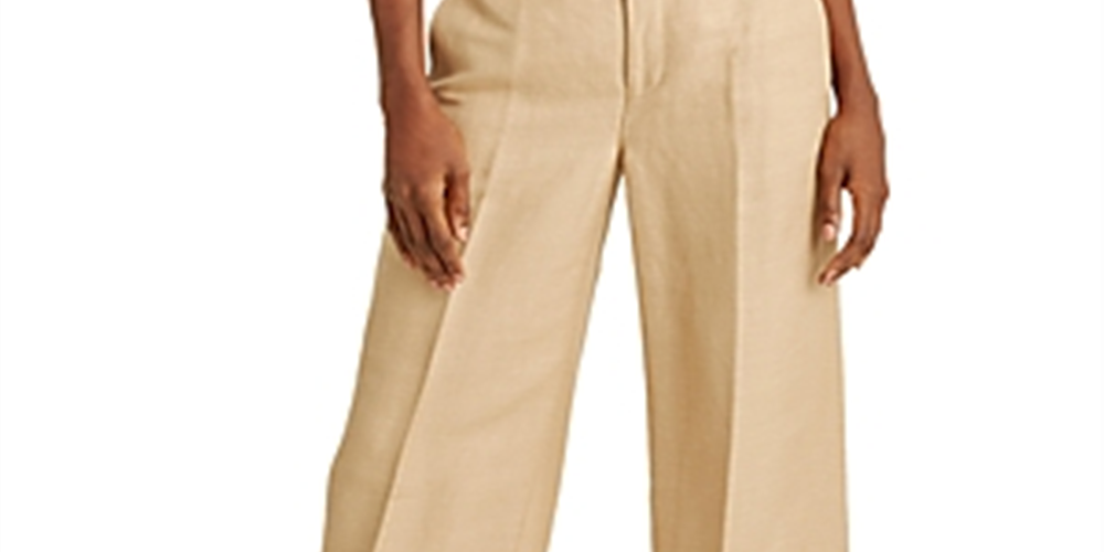 Calça feminina Lauren Ralph Lauren de cintura alta e perna larga, marrom, tamanho 12