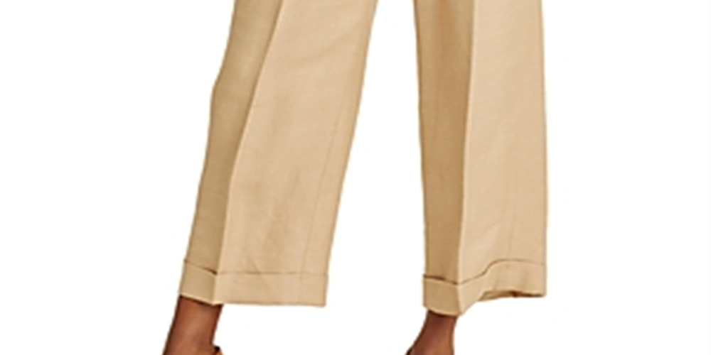 Calça feminina Lauren Ralph Lauren de cintura alta e perna larga, marrom, tamanho 12