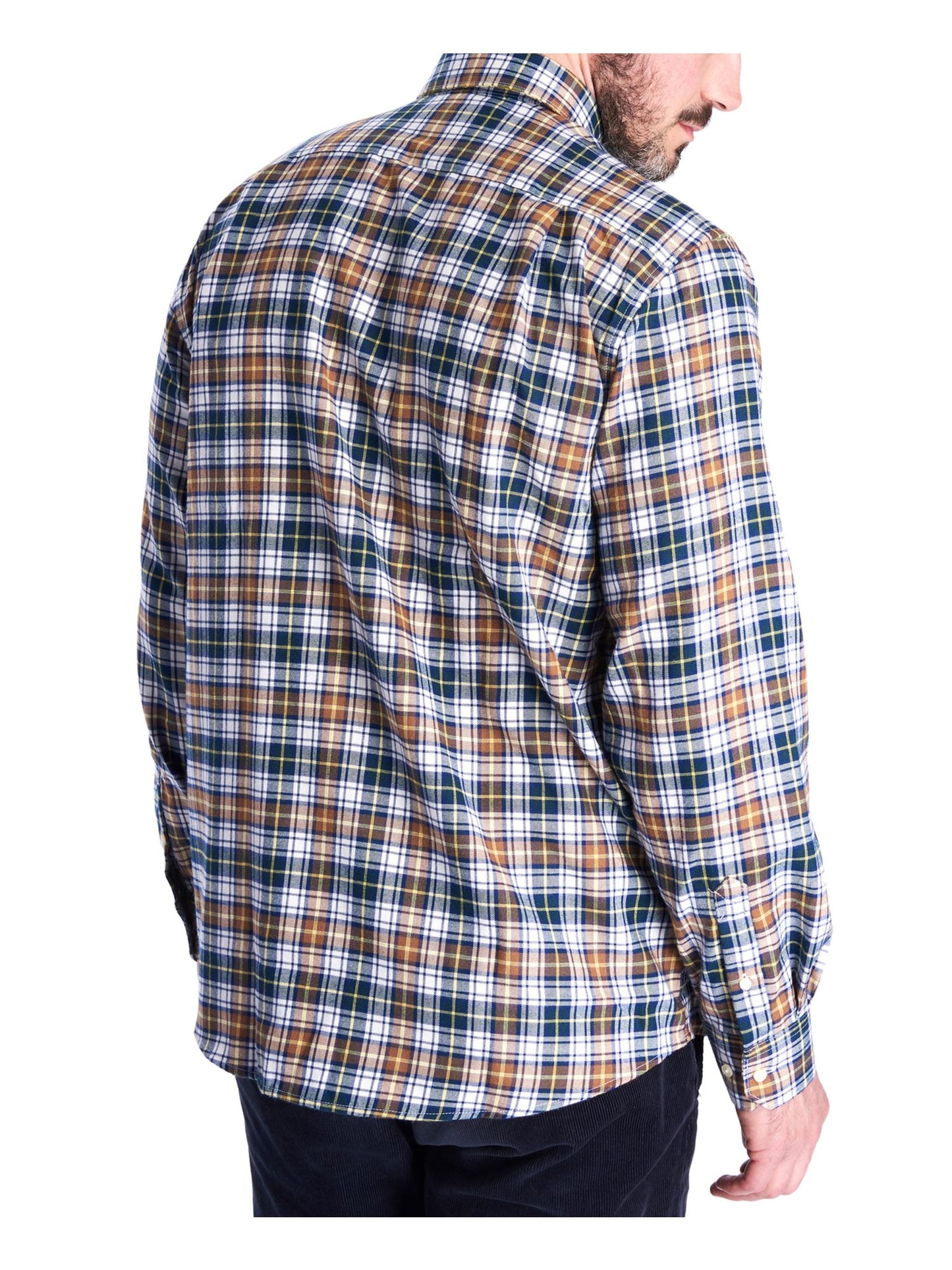 Camisa casual masculina Barbour Windowpane xadrez manga longa ajuste clássico botões azul vários tamanhos GG