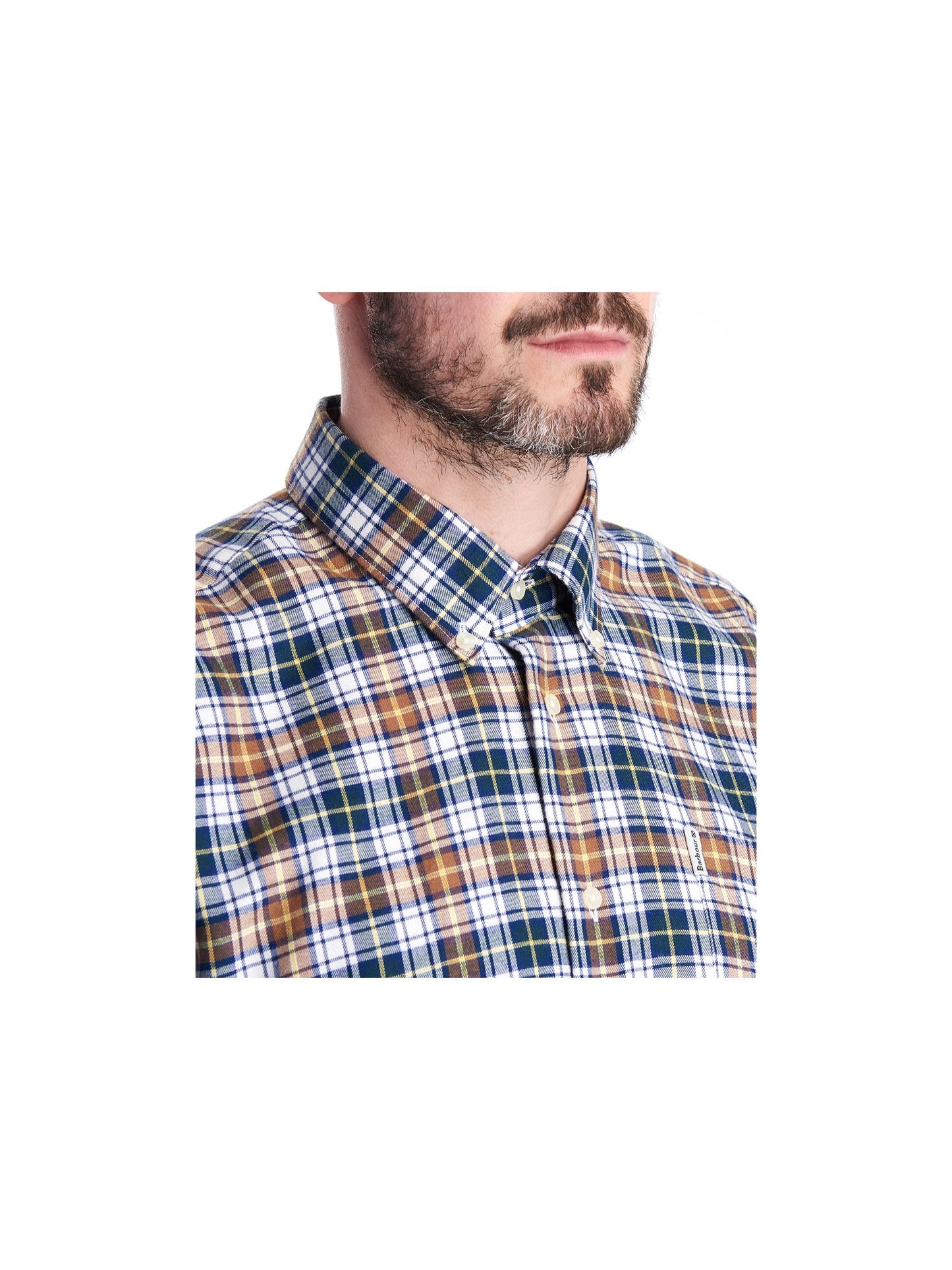 Camisa casual masculina Barbour Windowpane xadrez manga longa ajuste clássico botões azul vários tamanhos GG