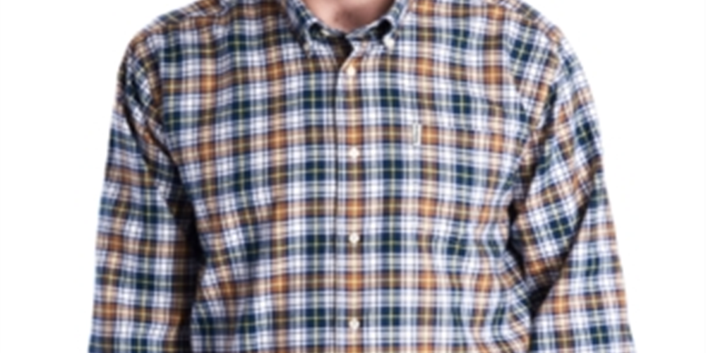 Camisa casual masculina Barbour Windowpane xadrez manga longa ajuste clássico botões azul vários tamanhos GG