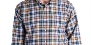 Camisa casual masculina Barbour Windowpane xadrez manga longa ajuste clássico botões azul vários tamanhos GG