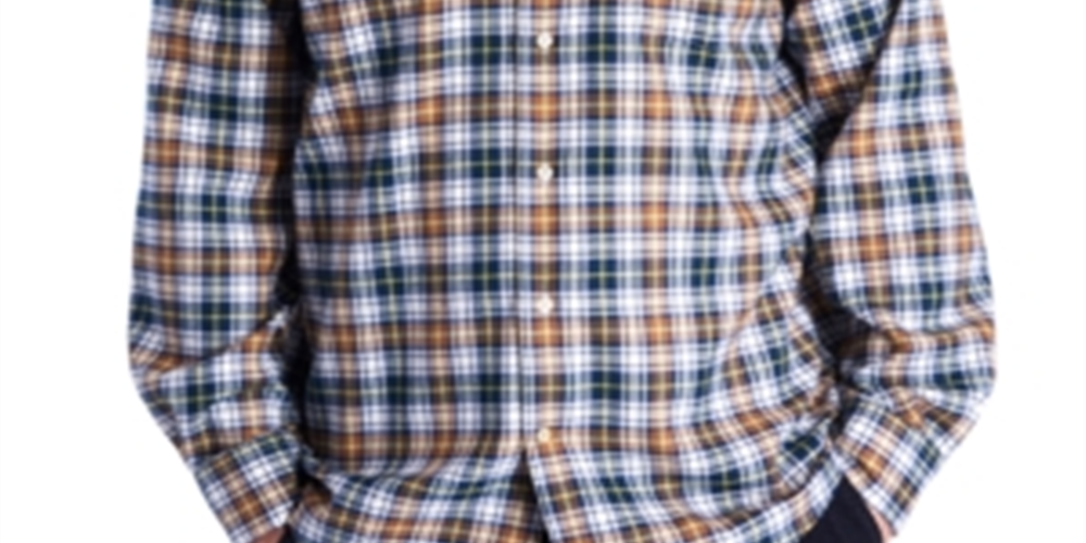 Camisa casual masculina Barbour Windowpane xadrez manga longa ajuste clássico botões azul vários tamanhos GG