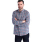 Camisa casual masculina BARBOUR Windowpane xadrez manga comprida ajuste clássico botões azul vários tamanhos GG