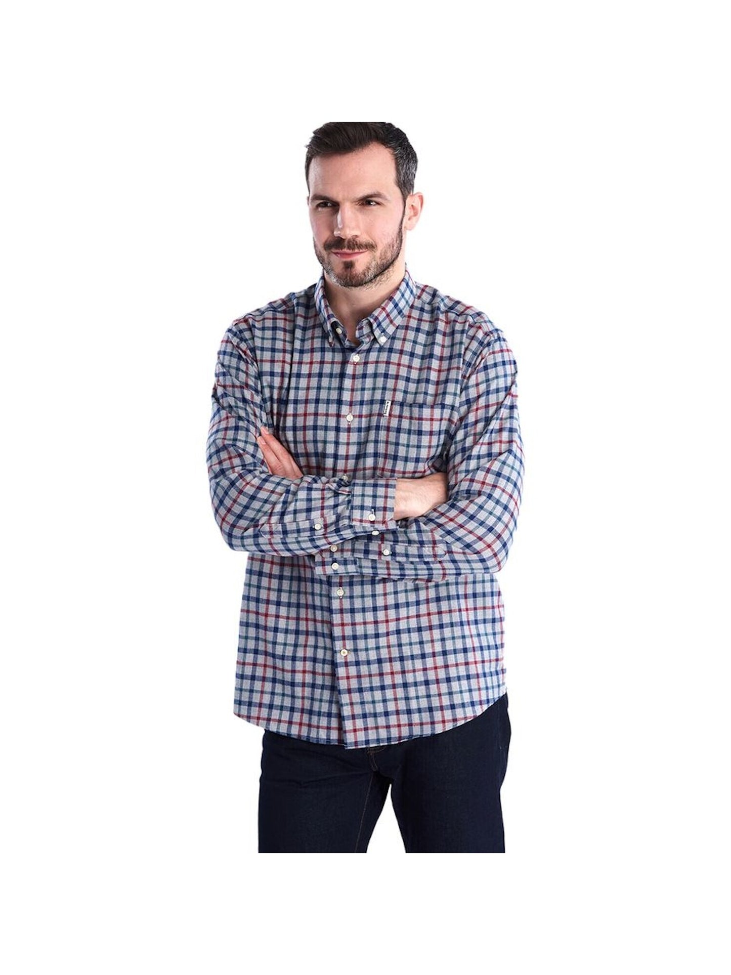 Camisa casual masculina BARBOUR Windowpane xadrez manga comprida ajuste clássico botões azul vários tamanhos GG