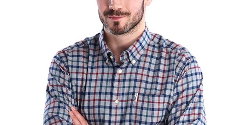 Camisa casual masculina BARBOUR Windowpane xadrez manga comprida ajuste clássico botões azul vários tamanhos GG