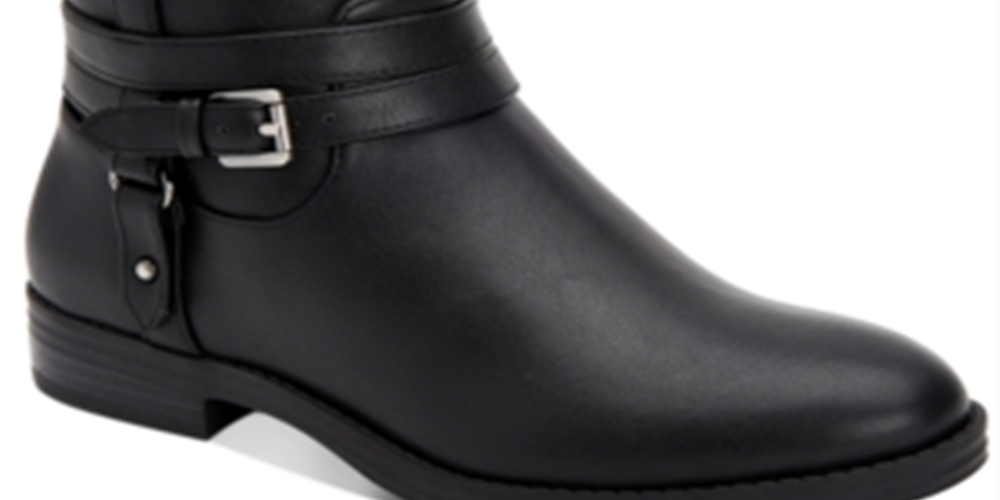 Botas femininas estilo &amp; co com fivela e acolchoado, bico redondo, salto bloco, zíper, pretas, tamanho 7 M