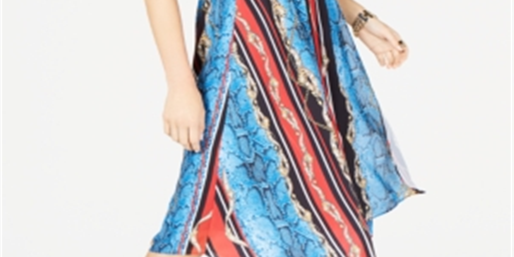 Vestido estampado com ombros descobertos feminino INC International Concepts, azul, tamanho 10, pequeno