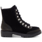 Botas femininas Lucky Brand Ilianna de couro com bico fechado e cano curto, pretas, tamanho 6 M