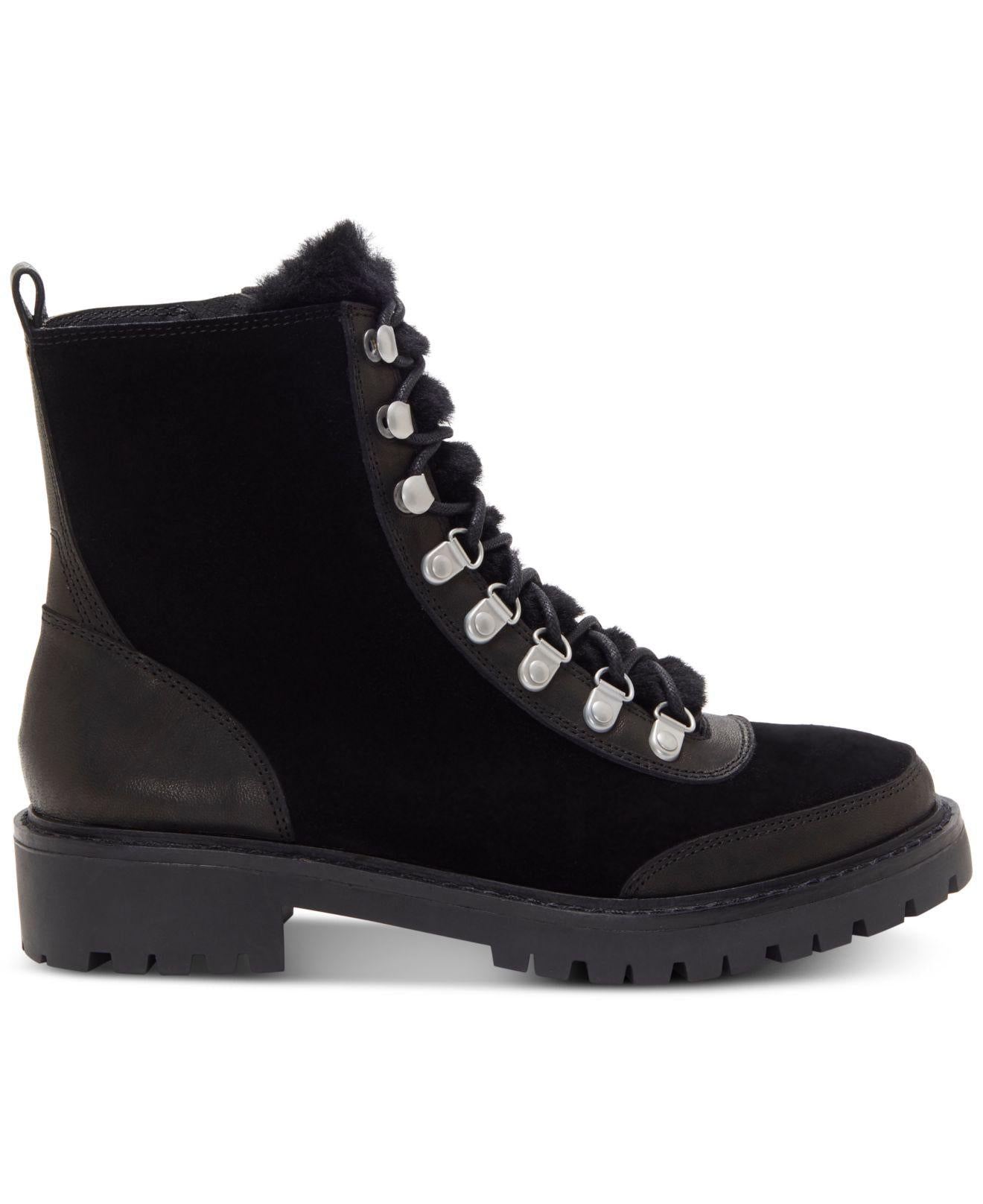 Botas femininas Lucky Brand Ilianna de couro com bico fechado e cano curto, pretas, tamanho 6 M