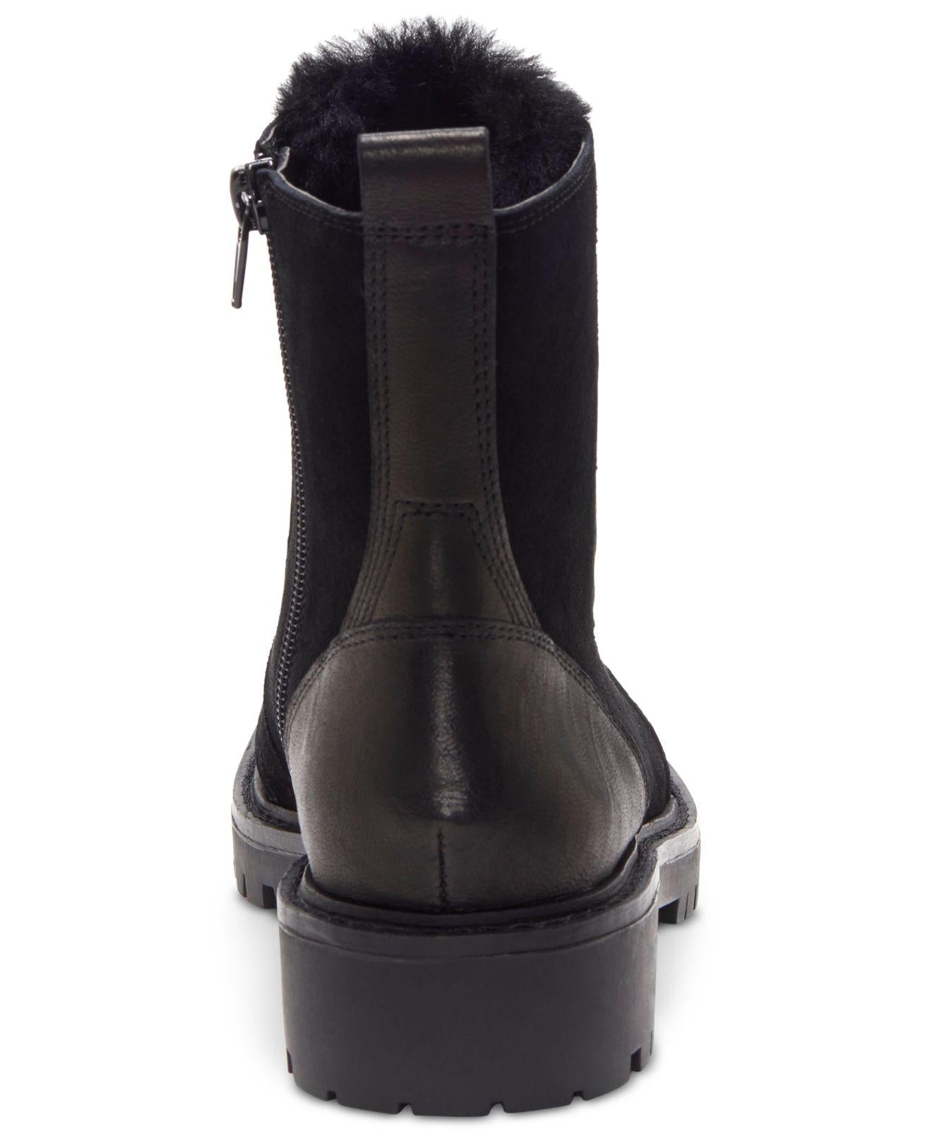 Botas femininas Lucky Brand Ilianna de couro com bico fechado e cano curto, pretas, tamanho 6 M