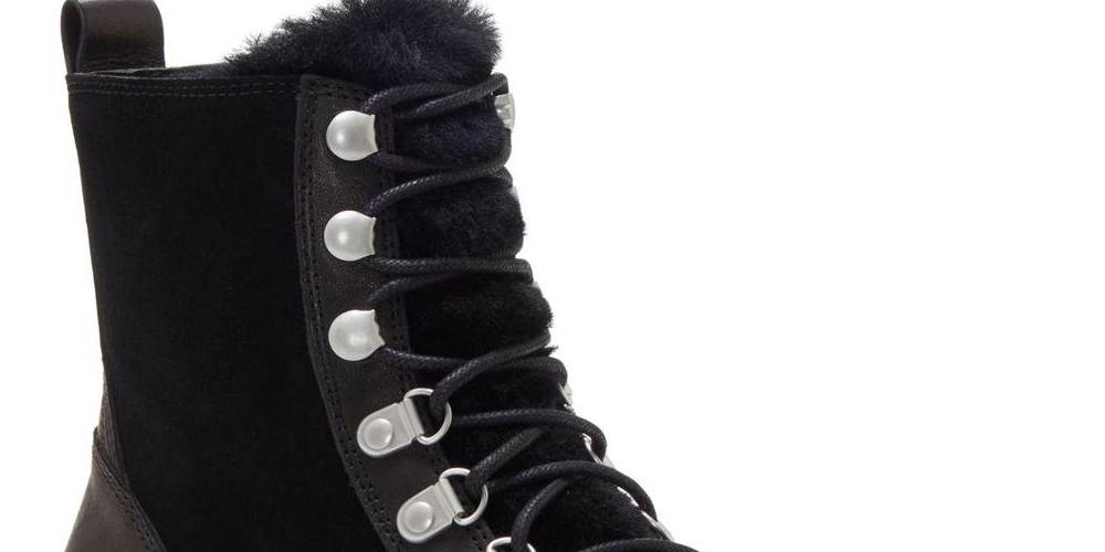 Botas femininas Lucky Brand Ilianna de couro com bico fechado e cano curto, pretas, tamanho 6 M