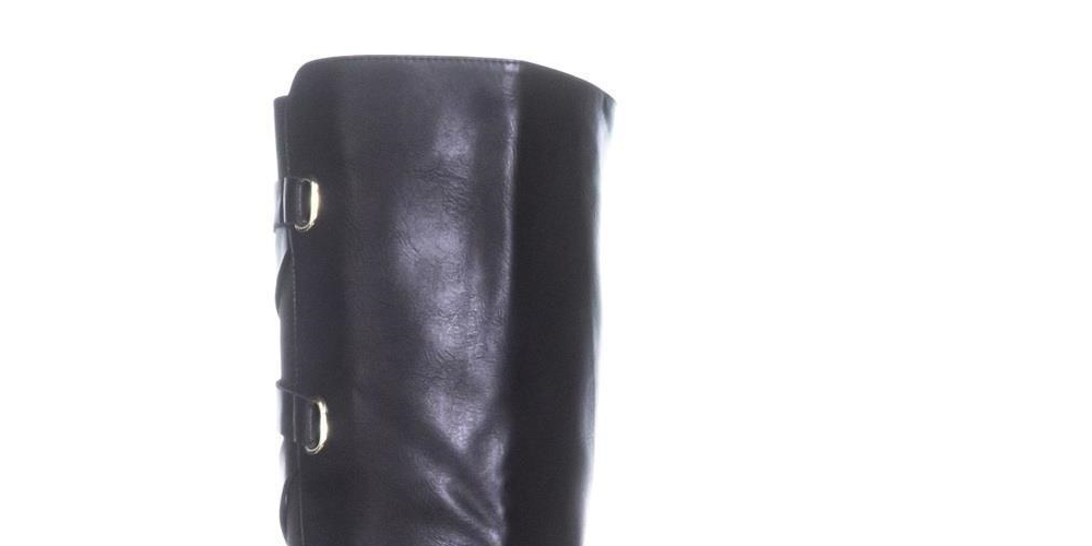 Botas femininas Thalia Sodi com tiras cruzadas e fivela com tiras Veronika, bico amendoado, salto bloco e zíper, tamanho 7,5 M