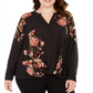 Blusa feminina plus size com estampa floral e bainha torcida da INC International Concepts, preta, tamanho 0X