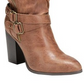 Bota feminina Carlos By Carlos Santana, salto grosso, com tiras cruzadas, acolchoado, fivela com detalhes paisley, bico fino, zíper, marrom, tamanho 10 M