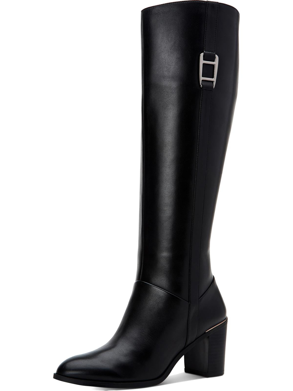 Botas de montaria femininas Alfani Nellie de couro com bico fechado e cano alto, pretas, tamanho 7,5 M