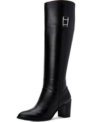 Botas de montaria femininas Alfani Nellie de couro com bico fechado e cano alto, pretas, tamanho 7,5 M