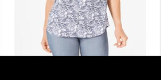 Blusa feminina Charter Club com estampa floral e gola plissada, branca, tamanho 2XL