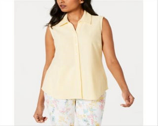 Camisa feminina sem mangas Charter Club Piquet Lemon Spritz Amarelo Tamanho 14