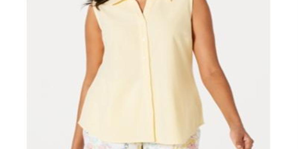 Camisa feminina sem mangas Charter Club Piquet Lemon Spritz Amarelo Tamanho 14