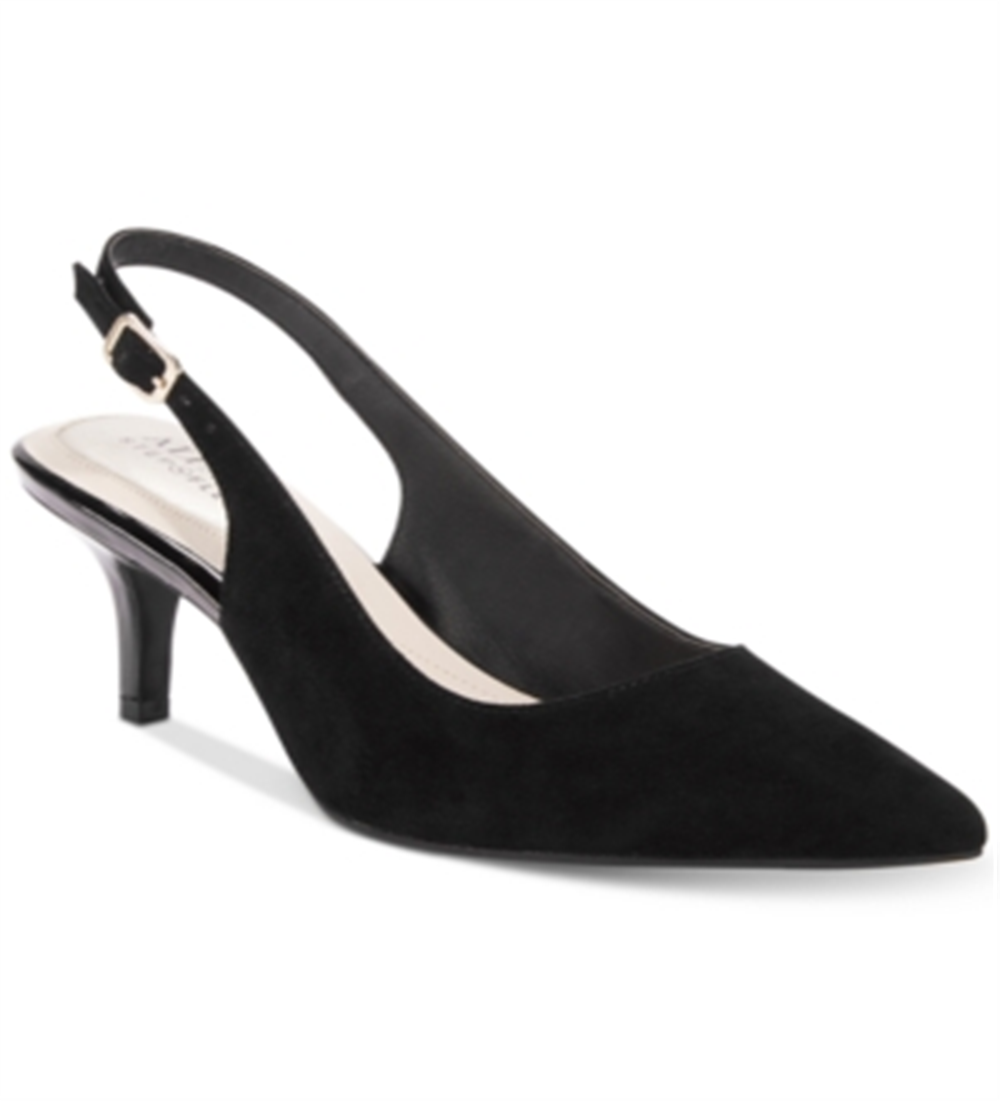 Alfani Babbsy Scarpin Feminino Clássico Bico Fino Tira no Tornozelo Preto Tamanho 7,5 M